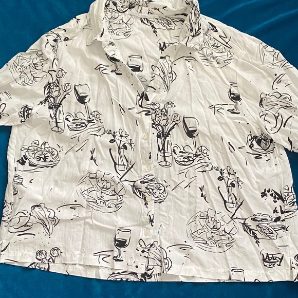 🍷💐 NEW Women's XL Wine Glass Dinner Party Blouse - Cocktails, Charcuterie - Picture 3 of 14